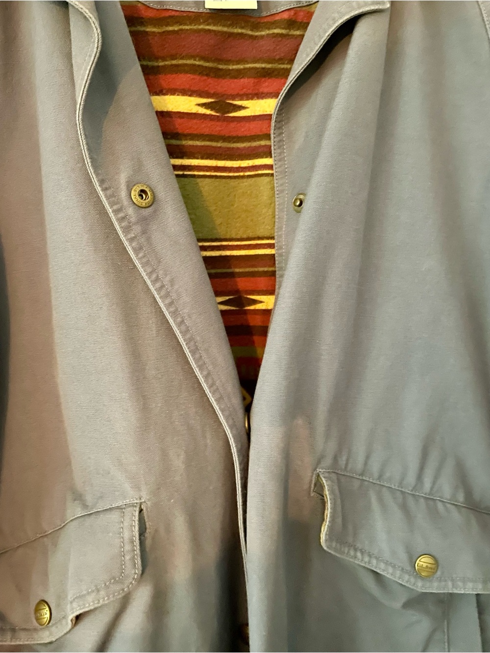 L.L. Bean Blue Canvas Trench with Brown Corduroy Collar - Picture 4 of 5